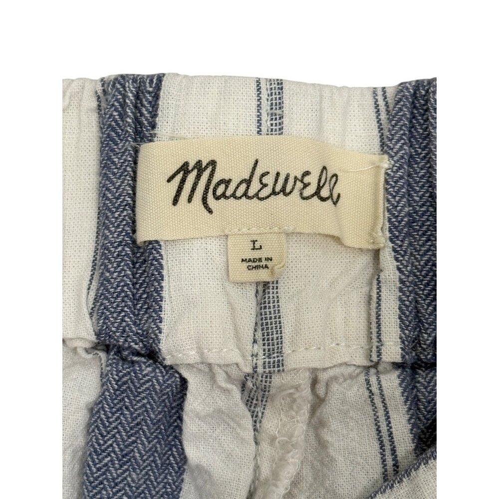 Madewell Womens Size L Striped Wide-Leg Cropped Pants Linen Blend Blue White - Picture 3 of 7
